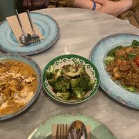 Tofu massaman, vegan fried rice, stir fried broccoli   at Rosa's Thai Cafe in Liverpool
