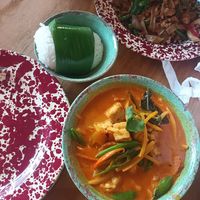 Red curry and sticky rice at Rosa's Thai Cafe in Liverpool