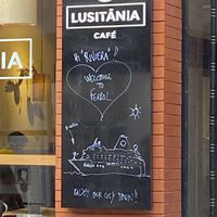 Cute sign welcoming us from the ship  at Lusitania Cafe in Ferrol