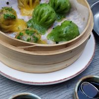 Dumplings, one with mushrooms one with spinach at Waipo in Stockholm