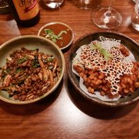 No. 45 King Oyster w/ deep-fried soy protein, no. 46 sweet corn tempura w/ crisp. at Waipo in Stockholm