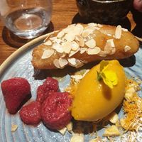 Deep fried banana & tea for dessert. at Waipo in Stockholm