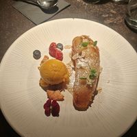 Deep fried banan with mango sorbet. at Waipo in Stockholm