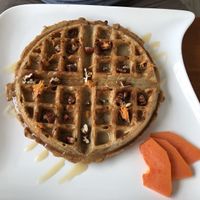 Carrot cake Belgian waffles  at Origin  in San Pedro