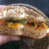 Carrot lox bagel  at Inzora Rooftop Café in Kigali