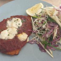 Vegan parmigiana with 'slaw' - does not have mayo. at Geelong Hotel in Geelong