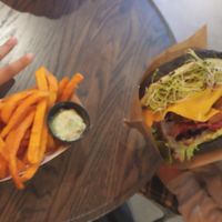 Burger and fries at Two Monkeys in Copenhagen