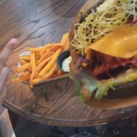 Burger and fries at Two Monkeys in Copenhagen