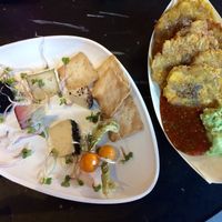 Nut cheese platter and Plantain chips with guacamole and salsa  at Two Monkeys in Copenhagen