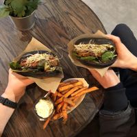 Beyond burger and pulled bbq. With fries   at Two Monkeys in Copenhagen