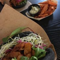 Barbecue burger and sweet potato fries at Two Monkeys in Copenhagen