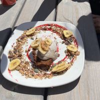 VEGAN BANANA & COCONUT PARFAIT syrup sponge, peanut butter granola & caramelised banana   at Auchrannie Resort in Isle Of Arran