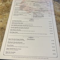 Dedicated menu  at Oriel in Poole