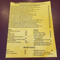 Menu at Mom's Diner in Syracuse