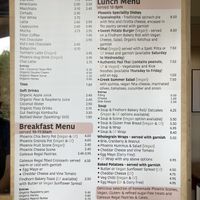 Menu at Phoenix Café in Findhorn