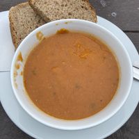 Vegan tomato and lentil soup ☺️  at Phoenix Café in Findhorn