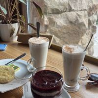 Chai lattes and food  at Phoenix Café in Findhorn