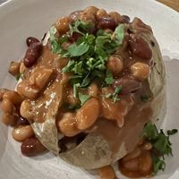 Vegan chilli jacket potato   at Phoenix Café in Findhorn
