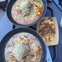 1 Sesame and 1 Curry with miso Mac and cheese   at REDWHITE BONELESS RAMEN - Boston in Boston