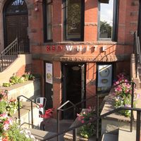 Outside of restaurant, it is the lower level.  at REDWHITE BONELESS RAMEN - Boston in Boston