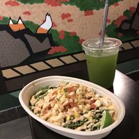 A picture of the Summer Ramen and the iced green tea. (Featuring the FinalStraw.)  at REDWHITE BONELESS RAMEN - Boston in Boston