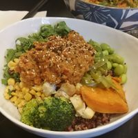 
1. MONK *G (humble bowl) USD10.95
Miso Curry - Broccoli, Tofu, Corn, Yam potatoes, Green peppers, Edamame, Kale, Arugula, Spinach, Monk curry sauce

2. Buddha Ramen USD10.95 at REDWHITE BONELESS RAMEN - Boston in Boston