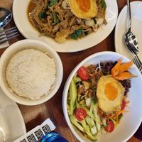 Gado Gado Salad and Fire Pea Bai Krapao with Rice at Lily's Factory in Zurich