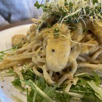 Mushroom soy cream pasta with soy mince was amazing  at Be Happy! Chikyushoku in Nabari