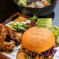 Vegan Teriyaki Pulled Mushroom Burger, Eggplant "Unagi" Donburi at SIN - Prive - Jewel  in East Singapore