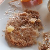 One of the three vegan and gluten free banana pancakes. Picture taken before the first bite. at Elbsalon in Dresden