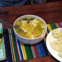 Steamed veggies, "bread" vegetable soup, vegetable momos. All vegan at Bodhi in Shangri-la