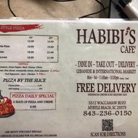 Menu at Habibi's Cafe and Market in Myrtle Beach