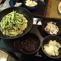 Udon noodles and cucumber with hoisin sauce at Luyuxuan Teahouse in Beijing