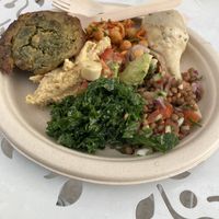 Kale, artichoke, chickpea salad, vgn ceviche, vgn tuna salad at The Plantisserie in Miami