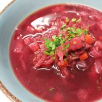 Beet russian soup at Unison - Plant Based Food in Bucharest
