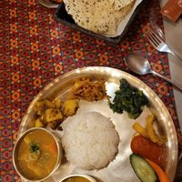 Vegan menu platter with papad at Namaste Dhaulagiri in Kyoto
