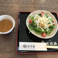super yummy green salad  at Sobadokoro Shojiya in Yamagata