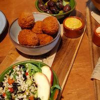 Tapas board - olives, bitterballen and tabbouleh salad at Bistro Calypso in Eindhoven