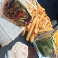 Vegan kebab and paprika chips 🤤 at Choco Kebab Cafe in Bugibba