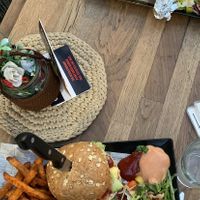 Beyond Meat souvlaki and Volcanic Burger with Beyond Meat patty at Choco Kebab Cafe in Bugibba