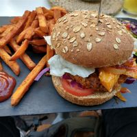 Jack in the box burger (jackfruit and homemade soya patty) at Choco Kebab Cafe in Bugibba