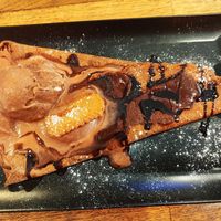 Vegan crêpe with chocolate ice cream and chocolate sauce at Choco Kebab Cafe in Bugibba