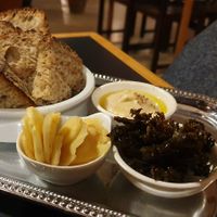 parsnip, kale, bread, white bean spread at Madonna in Ghent