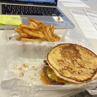 Grilled cheese burger with seasoned fries  at Can't Believe It's Not Meat - Hyde Park in Chicago