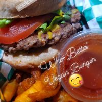 Vegan Cheeseburger and fries at Can't Believe It's Not Meat - Hyde Park in Chicago