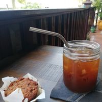 Carrot Chia Muffin and Iced Coffee at ReThink in Utila