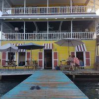 Looking back at ReThink from their pier at ReThink in Utila