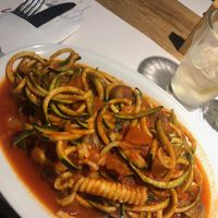 Gemüsespaghetti aus Zucchinistreifen mit veganer Champignonbolognese  at Mama Trattoria in Cologne