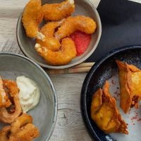 Calamares, Prawn-like tempura, Crispy wontons at Liu Lin in Brussels