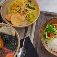 Liu's coconut curry, Crispy chicky bowl, Chinese herbal soup at Liu Lin in Brussels
